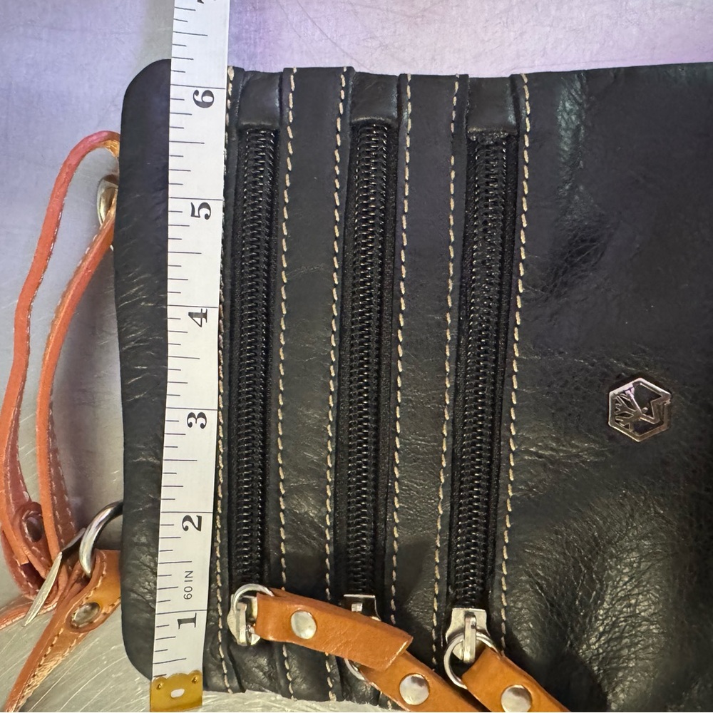 Black Leather Crossbody Bag with Tan Strap - Picture 3 of 8